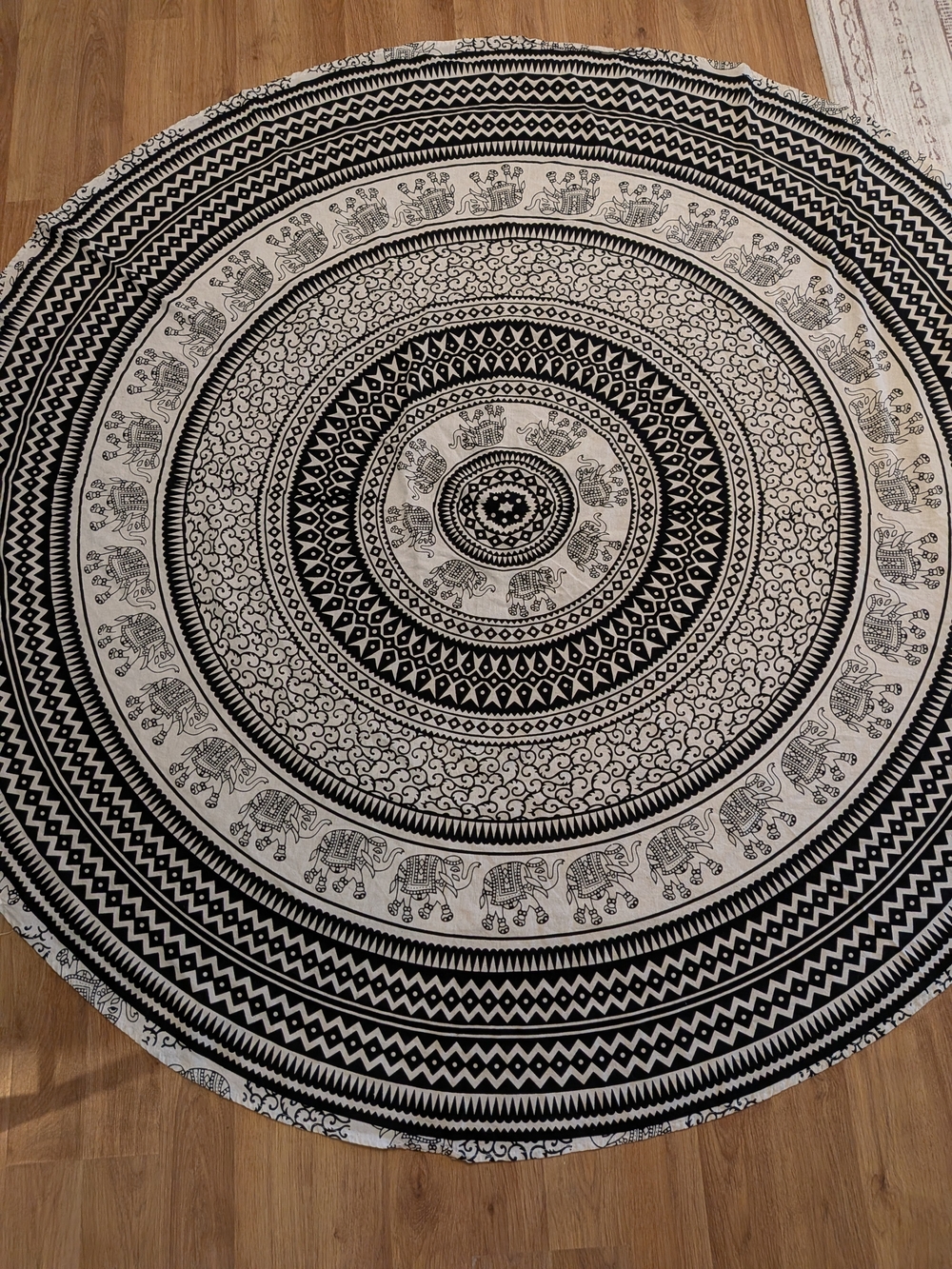 Black and Beige Elephant Mandala Wall Tapestry - Bohemian Home Decor